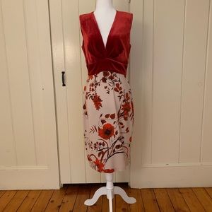 Sachin + Babi Red Velvet Bodice Midi Sheath Dress